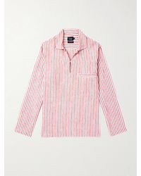 Drake's - Striped Linen Half-placket Shirt - Lyst