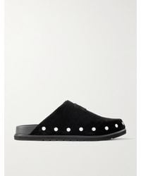 Celine - Triomphe Logo-Appliquéd Studded Suede Mules - Lyst
