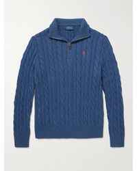 Polo Ralph Lauren - Logo-embroidered Cable-knit Cotton Half-zip Sweater - Lyst