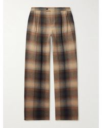 Celine - Wide-Leg Pleated Checked Wool-Flannel Trousers - Lyst