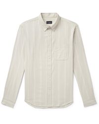 Club Monaco - Slim-fit Button-down Collar Striped Cotton-flannel Shirt - Lyst