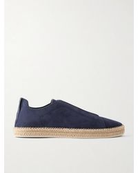 ZEGNA - Triple Stitch Leather-Trimmed Suede Slip-On Sneakers - Lyst