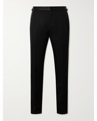 Tom Ford - Straight-Leg Pleated Satin-Trimmed Grain De Poudre Wool And Mohair-Blend Tuxedo Trousers - Lyst
