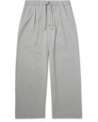 Loewe - Wide-Leg Logo-Embroidered Pleated Wool Drawstring Trousers - Lyst