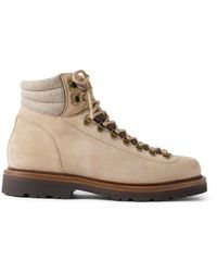 Brunello Cucinelli - Flannel And Full-Grain Leather-Trimmed Suede Boots - Lyst