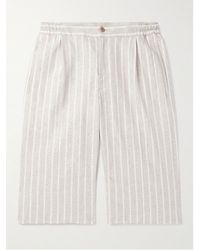 Kiton - Straight-leg Pleated Striped Linen-blend Shorts - Lyst