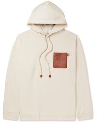 Loewe Anagram Leather-trimmed Cotton-jersey Hoodie - Natural