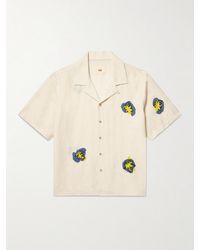 Folk - Camp-Collar Printed Embroidered Linen And Cotton-Blend Shirt - Lyst