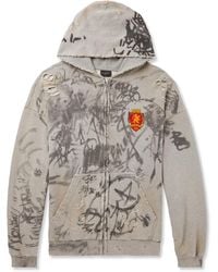 Balenciaga - Logo-appliquéd Distressed Printed Cotton-jersey Zip-up Hoodie - Lyst
