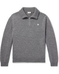 Celine - Logo-Embroidered Wool And Cashmere-Blend Half-Zip Sweater - Lyst