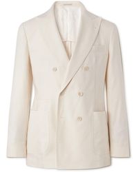 Brunello Cucinelli - Double-breasted Linen And Wool-blend Suit Jacket - Lyst