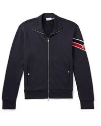 Moncler - Logo-Appliquéd Striped Cotton-Blend Jersey Zip-Up Sweatshirt - Lyst