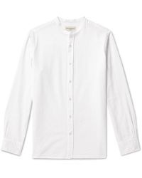 Officine Generale - Gaston Grandad-collar Cotton-seersucker Shirt - Lyst