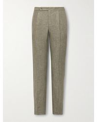 De Petrillo - Straight-leg Pleated Herringbone Linen Suit Trousers - Lyst