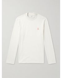 Brunello Cucinelli - Logo-print Cotton-jersey Mock-neck T-shirt - Lyst