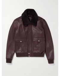 MR P. - Shearling-Trimmed Full-Grain Leather Blouson Jacket - Lyst