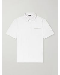 ZEGNA - Leather-Trimmed Cotton-Piqué Polo Shirt - Lyst