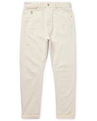 Brunello Cucinelli - Straight-leg Logo-embroidered Distressed Jeans - Lyst