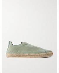 ZEGNA - Sneakers slip-on in camoscio con finiture in pelle Triple StitchTM - Lyst