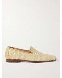 Manolo Blahnik - Mario Leather-Trimmed Raffia Loafers - Lyst