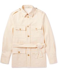 Umit Benan - Belted Striped Cotton And Linen-blend Twill Jacket - Lyst