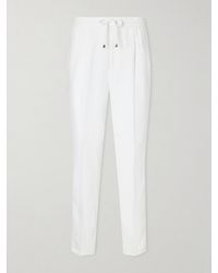 Brunello Cucinelli - Tapered Pleated Linen-twill Drawstring Trousers - Lyst