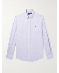 Polo Ralph Lauren - Gestreiftes Hemd aus Leinen mit Button-Down-Kragen und Logostickerei - Lyst