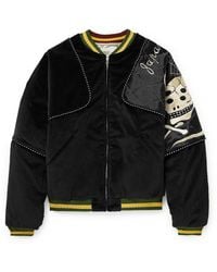 Kapital Shell-trimmed Embroidered Cotton-velvet Bomber Jacket - Black