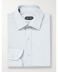 Tom Ford - Cutaway-collar Prince Of Wales Checked Cotton-poplin Shirt - Lyst