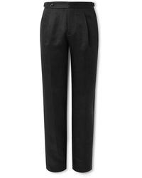 Brunello Cucinelli - Tapered Pleated Cotton And Silk-Blend Satin-Trimmed Linen Tuxedo Trousers - Lyst