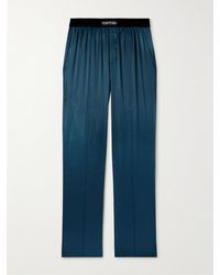 Tom Ford - Velvet-trimmed Stretch-silk Satin Pyjama Trousers - Lyst