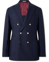 Brunello Cucinelli - Double-breasted Linen And Wool-blend Blazer - Lyst