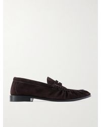 Saint Laurent - Le Loafer Monogram Logo-appliquéd Suede Penny Loafers - Lyst