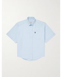 Ami Paris - Button-Down Collar Logo-Embroidered Cotton Shirt - Lyst