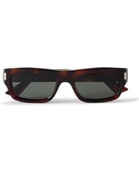Saint Laurent - Rectangular-Frame Tortoiseshell Acetate Sunglasses - Lyst