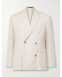 Paul Smith - Double-breasted Herringbone Linen And Cotton-blend Blazer - Lyst