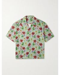 Loewe - Camp-Collar Logo-Embroidered Floral-Print Cotton And Silk-Blend Twill Shirt - Lyst