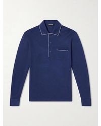 Tom Ford - Piped Silk And Cotton-Blend Piqué Polo Shirt - Lyst