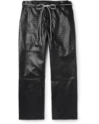 4SDESIGNS - Straight-leg Belted Croc-effect Faux Leather Trousers - Lyst