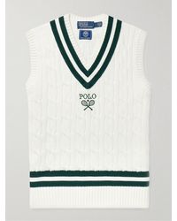 Polo Ralph Lauren - Wimbledon Logo-embroidered Cable-knit Cotton Sweater Vest - Lyst