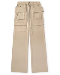 Rick Owens - Creatch Wide-Leg Brushed Cotton-Jersey Drawstring Cargo Trousers - Lyst