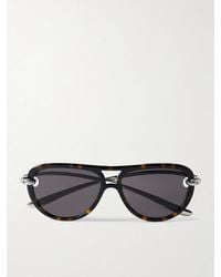 Bottega Veneta - Aviator-style Tortoiseshell Acetate And Silver-tone Sunglasses - Lyst