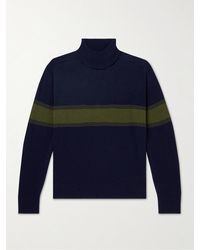 Anonymous Ism Striped Wool Rollneck Jumper - Blue