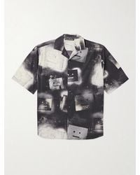 Acne Studios - Sarlino Spray Camp-Collar Logo-Print Appliquéd Cotton-Poplin Shirt - Lyst