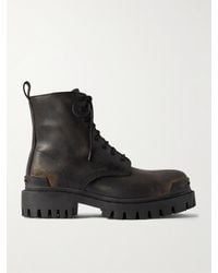 Balenciaga Strike Distressed Leather Platform Ankle Boots in Balenciaga Strike Distressed Leather Platform Ankle Boots in