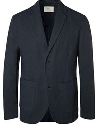 Folk Navy Slim-fit Unstructured Linen And Cotton-blend Suit Jacket - Blue