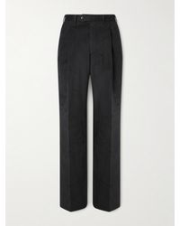 Saman Amel - Straight-leg Pleated Peached Cotton-blend Trousers - Lyst