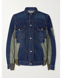 Sacai - Distressed Shell-trimmed Denim Jacket - Lyst