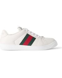 Gucci - Screener Webbing-trimmed Logo-embossed Leather Sneakers - Lyst