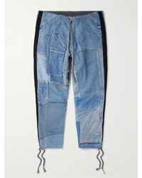 Greg Lauren - Tapered Cropped Frayed Patchwork Drawstring Jeans - Lyst